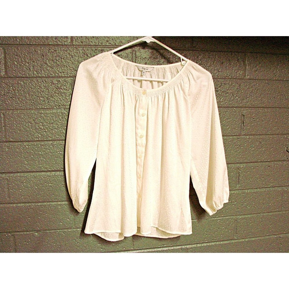 Express Lightweight Button Front Blouse Ivory Long Sleeve Puff Sleeve Top Sz XS